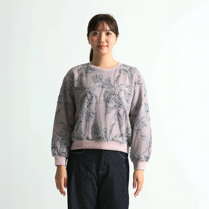 総柄立体フラワー刺繍 カットジャガード風プルオーバー