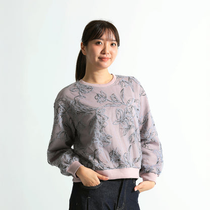 総柄立体フラワー刺繍 カットジャガード風プルオーバー