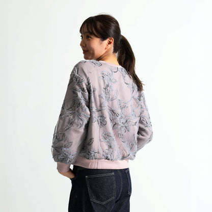 総柄立体フラワー刺繍 カットジャガード風プルオーバー
