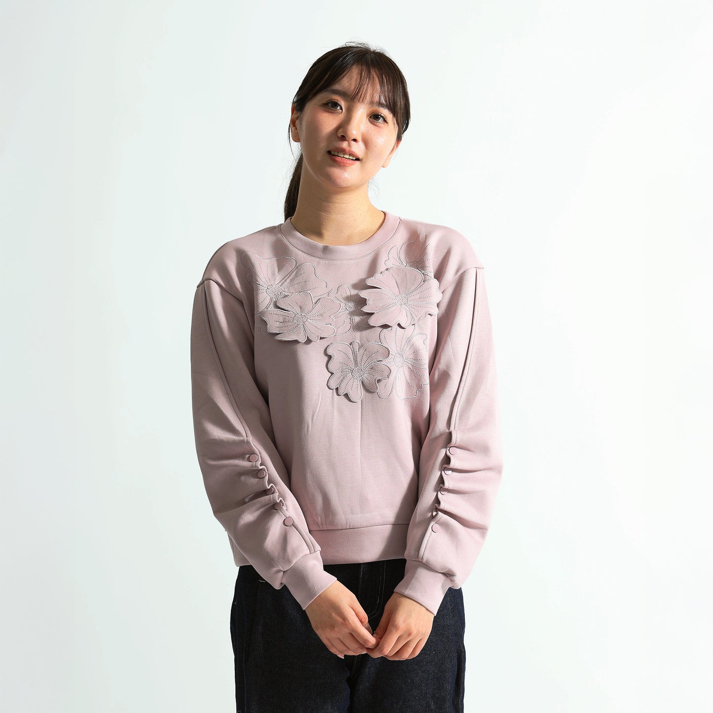 3Dモチーフ×袖ギャザー スウェットプルオーバー（全4色）