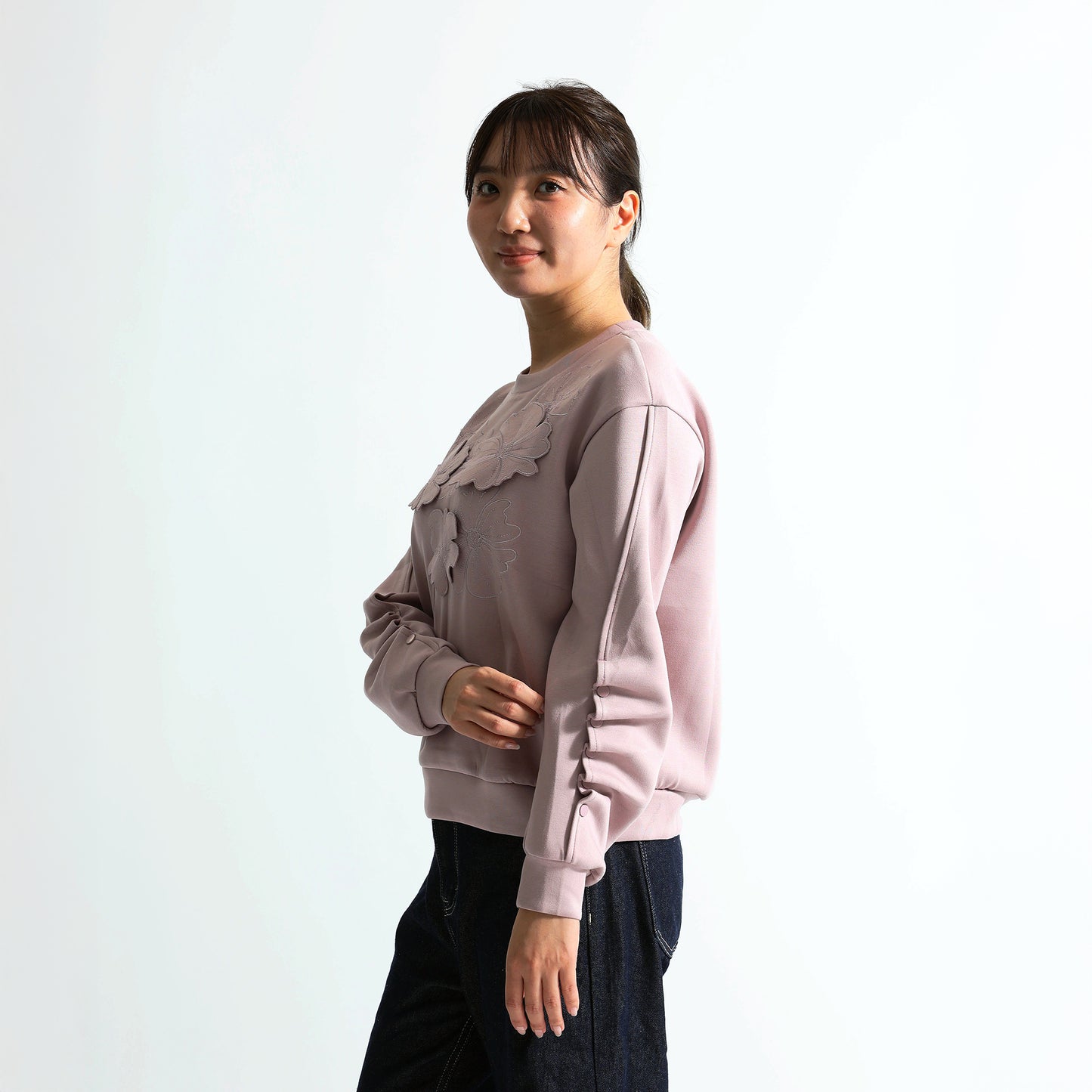 3Dモチーフ×袖ギャザー スウェットプルオーバー（全4色）