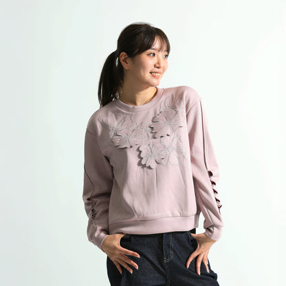 3Dモチーフ×袖ギャザー スウェットプルオーバー（全4色）