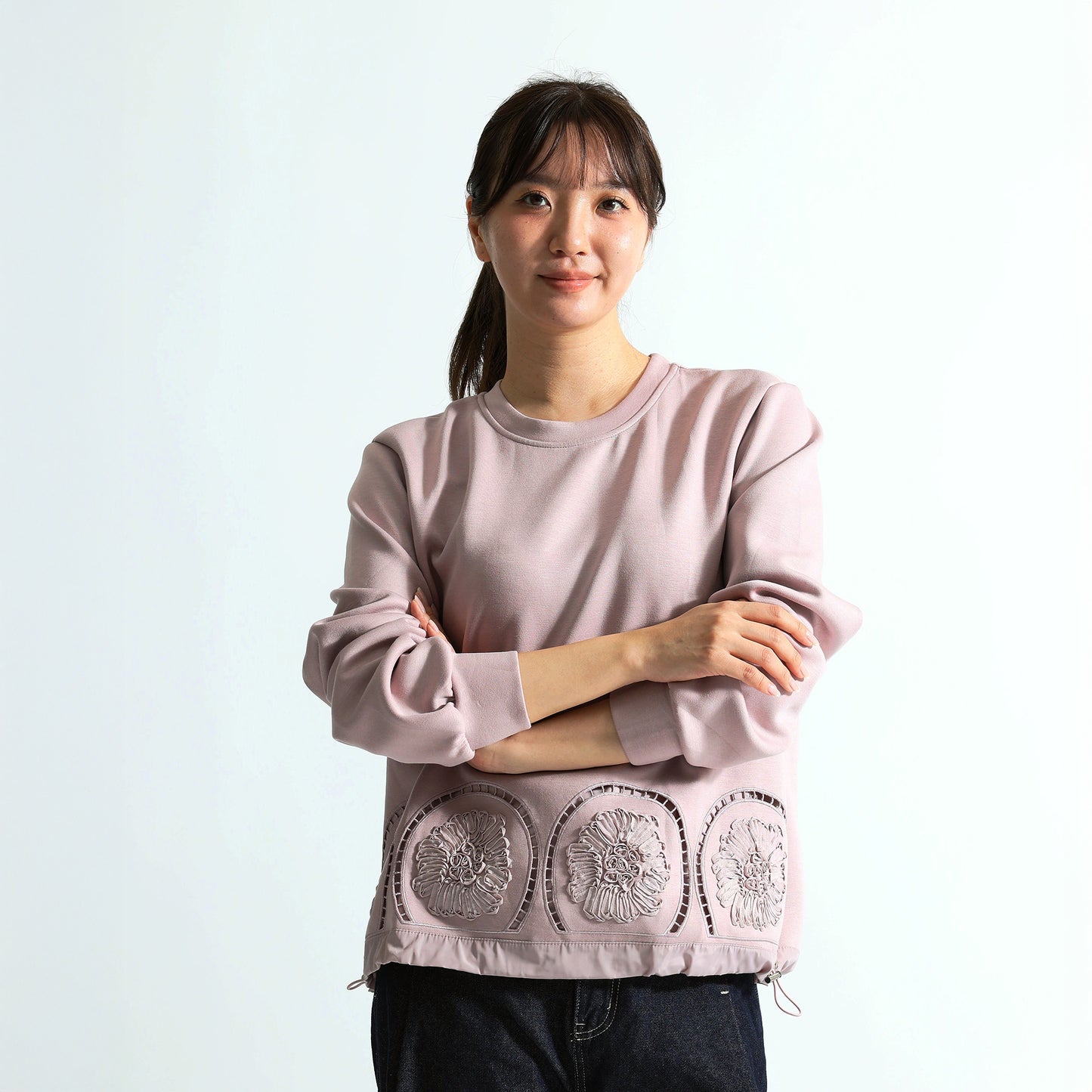 裾エンブロイダリー刺繍 ドローストリング デザイントレーナー