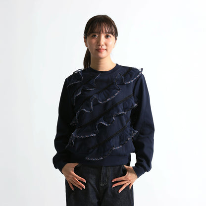 斜めシアーフリル バイカラーパイピング デザイントップス（全3色）