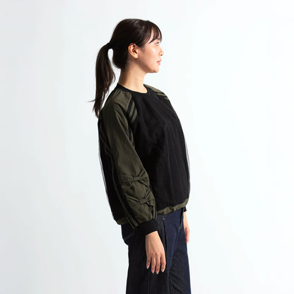 袖リボン×サイドライン 裾ドロスト デザイントップス（全3色）