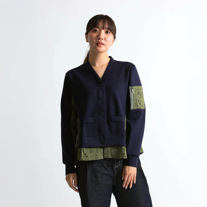 バックアイレットレース切替 袖ポケット付 スウェットカーディガン