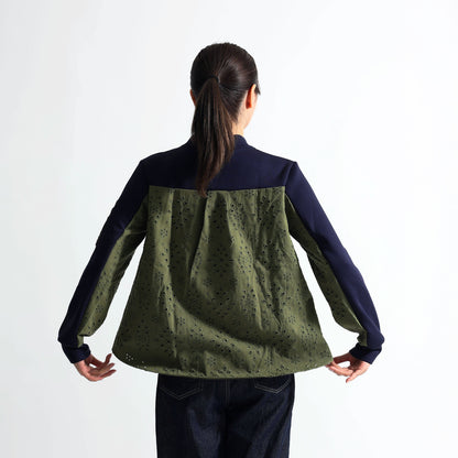 バックアイレットレース切替 袖ポケット付 スウェットカーディガン