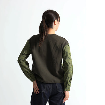 アイレット刺繍切替 波型配色レース 裾ドロストトップス（全3色）