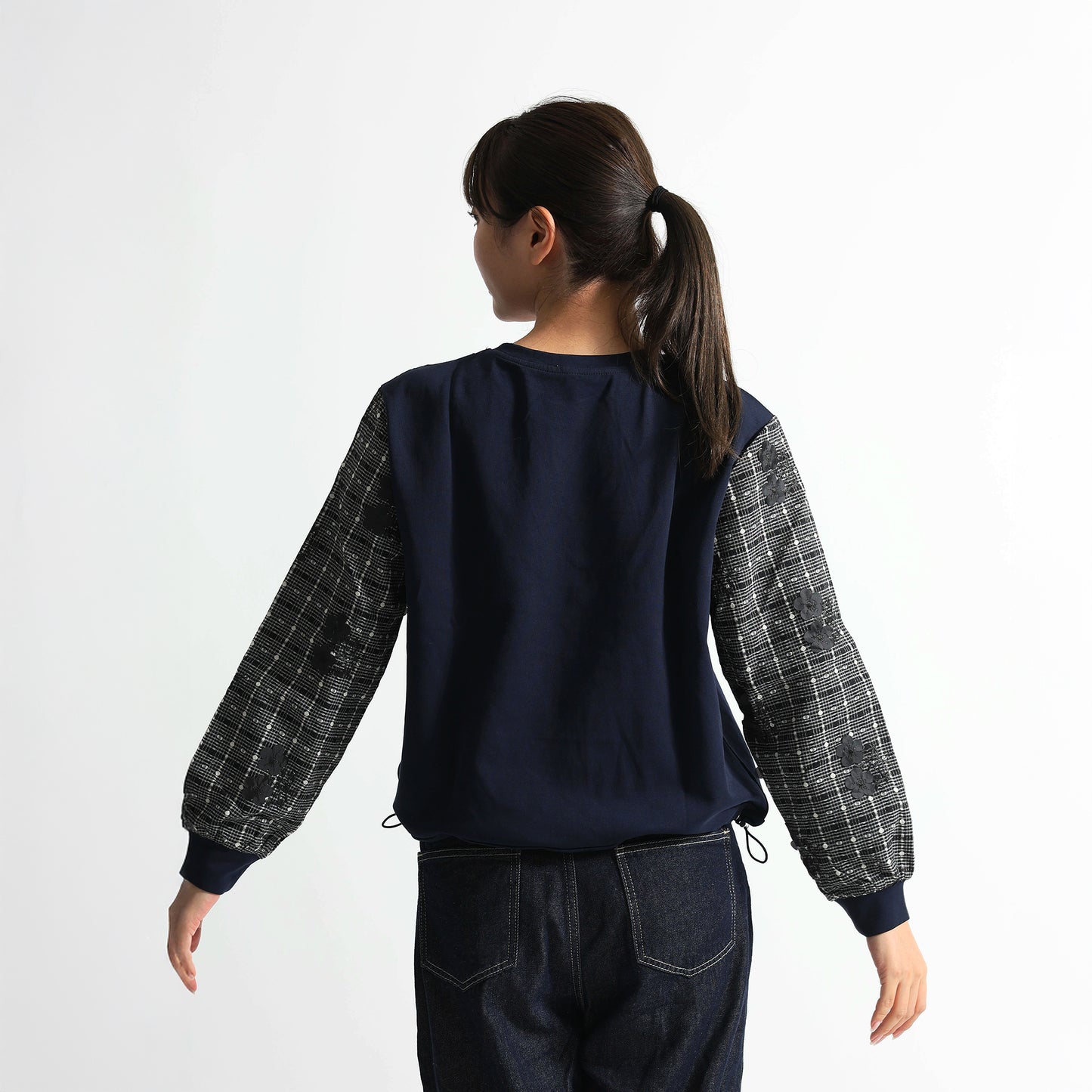チェック×フラワー切り替えデザイントップス
