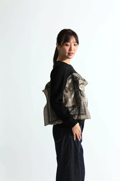 バンダナ柄パネル 異素材ドッキング スウェットトップス