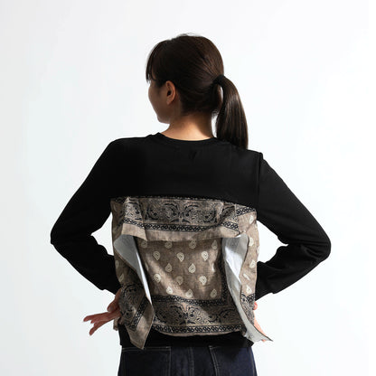 バンダナ柄パネル 異素材ドッキング スウェットトップス