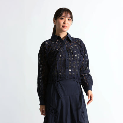 【キャミソールセット】総幾何学カットレース 異素材切替シャツブラウス