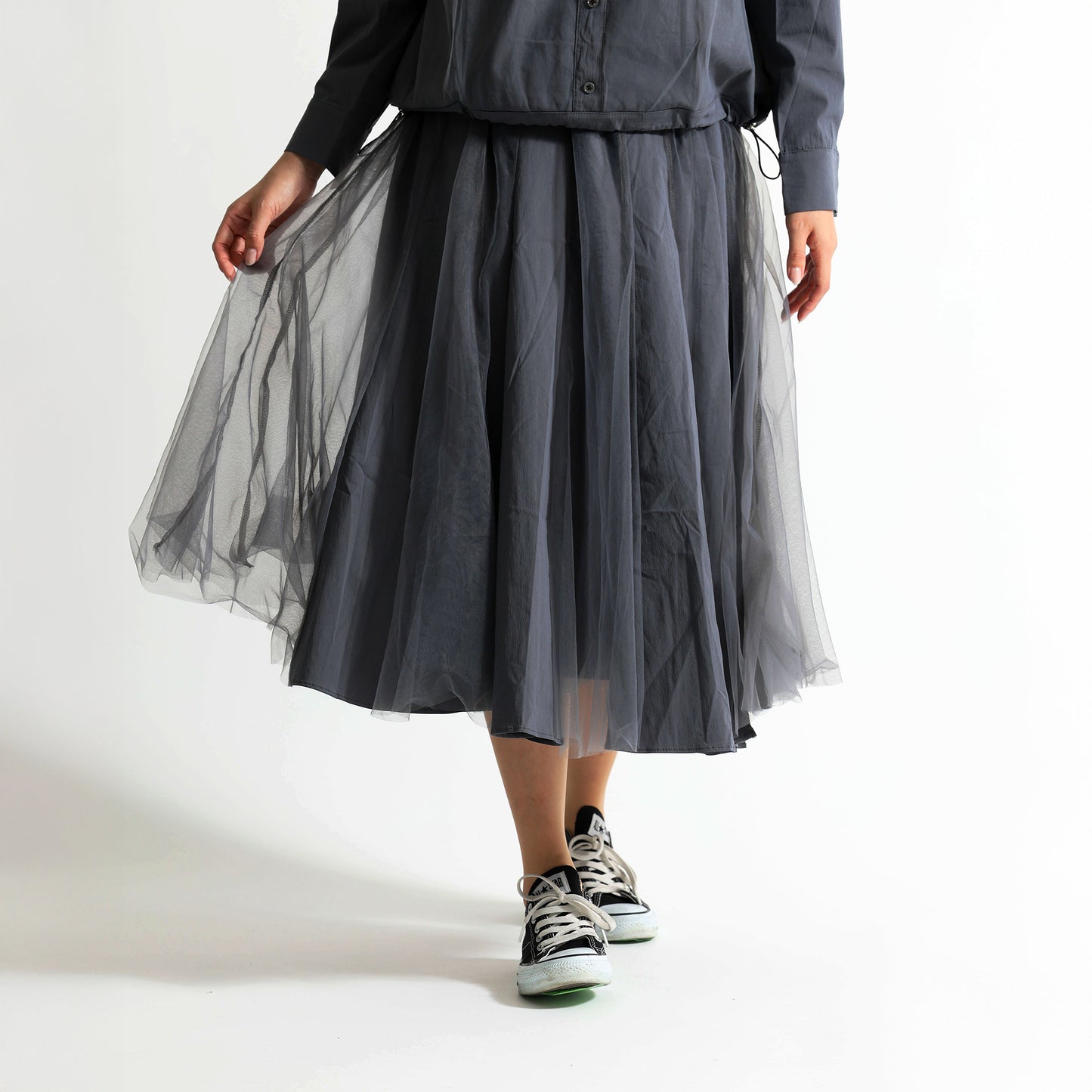 レース×チュール切替 イージーフレアスカート