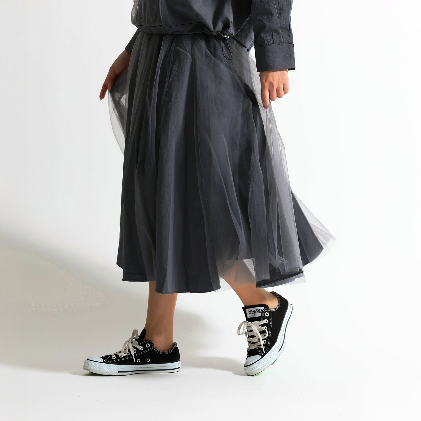 レース×チュール切替 イージーフレアスカート