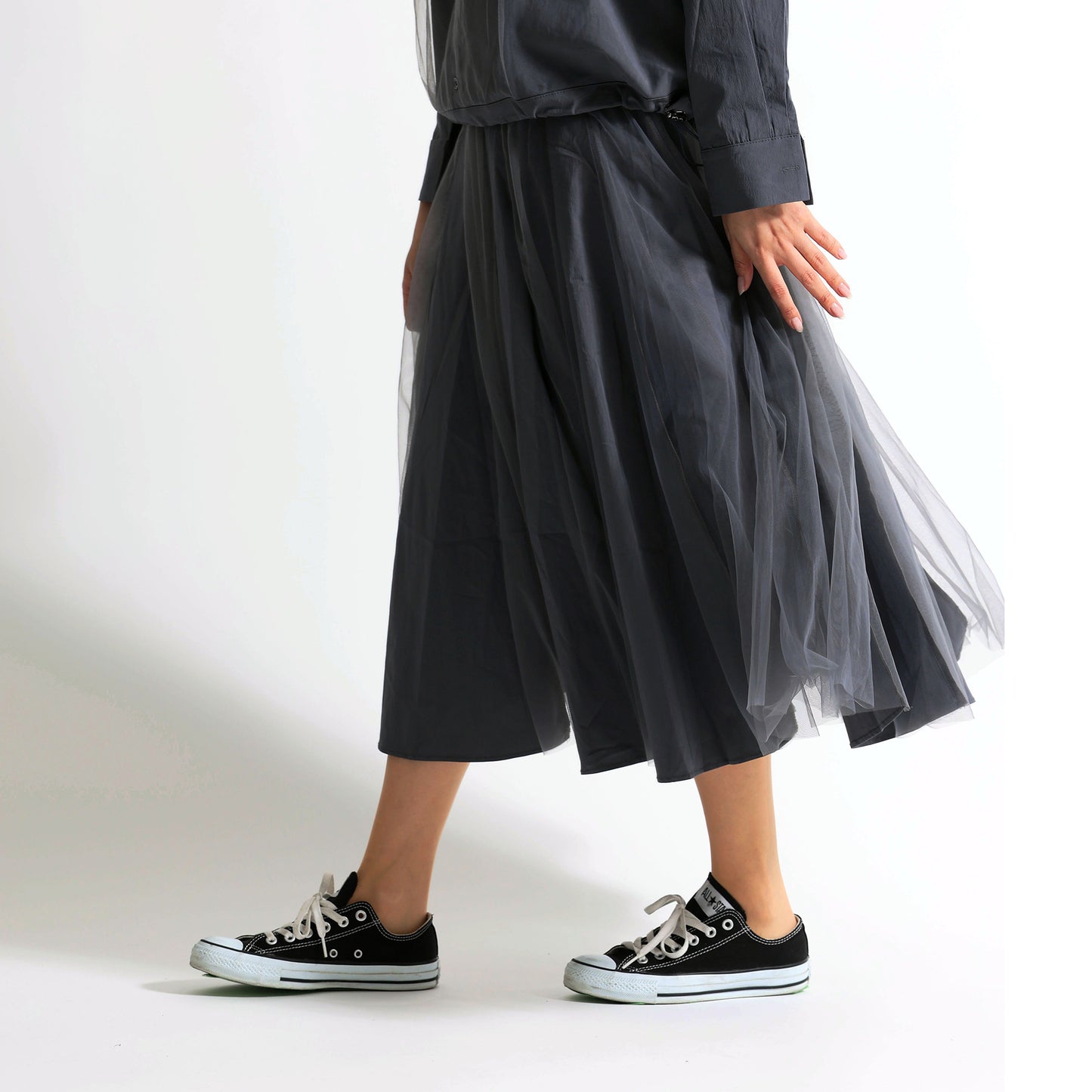 レース×チュール切替 イージーフレアスカート