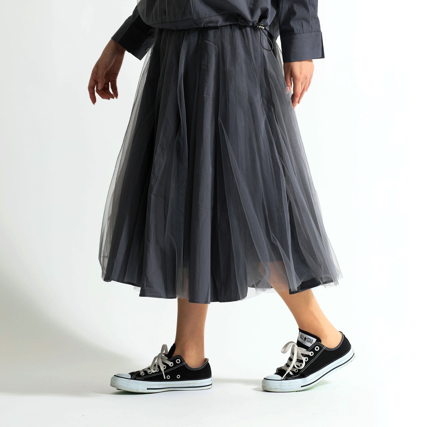 レース×チュール切替 イージーフレアスカート