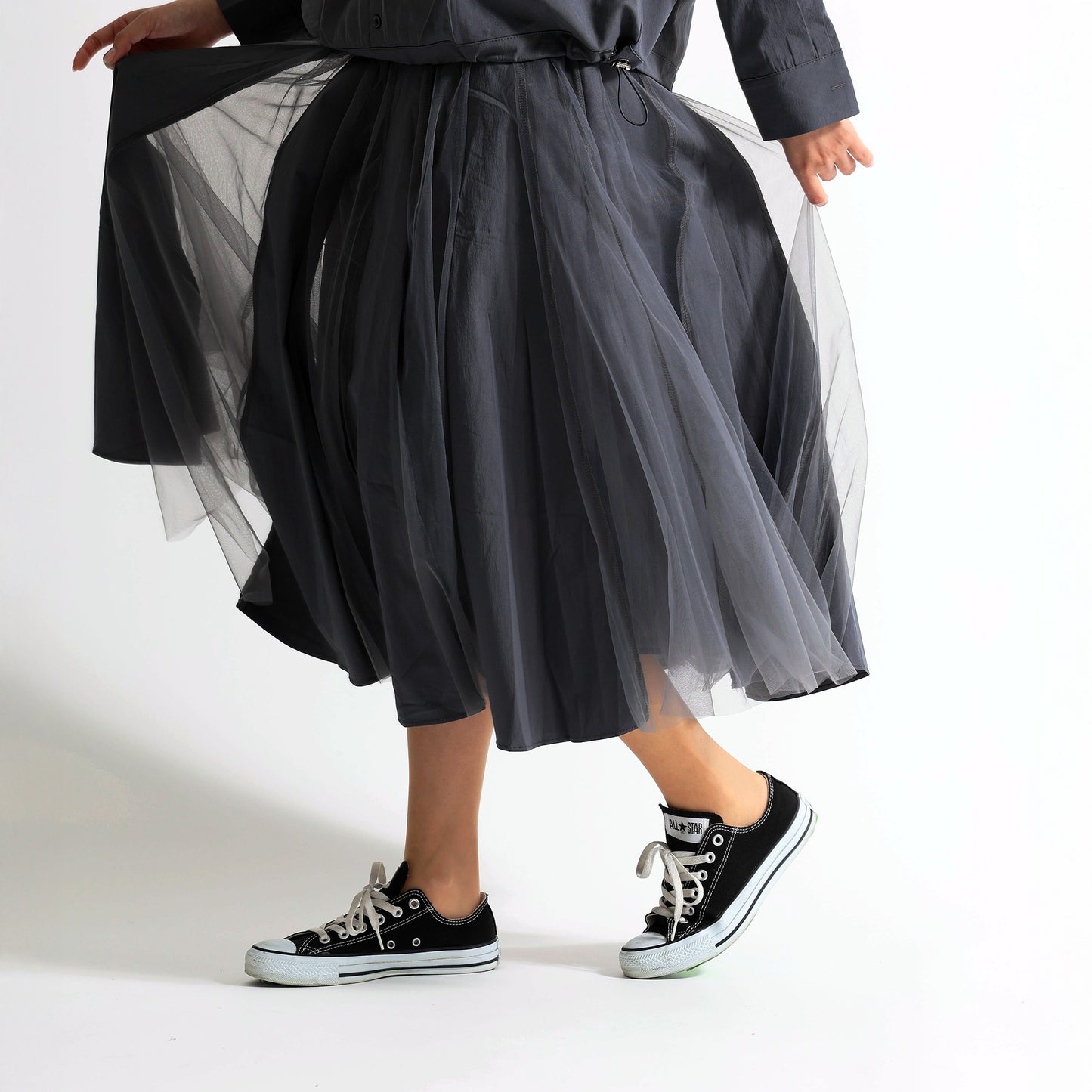 レース×チュール切替 イージーフレアスカート