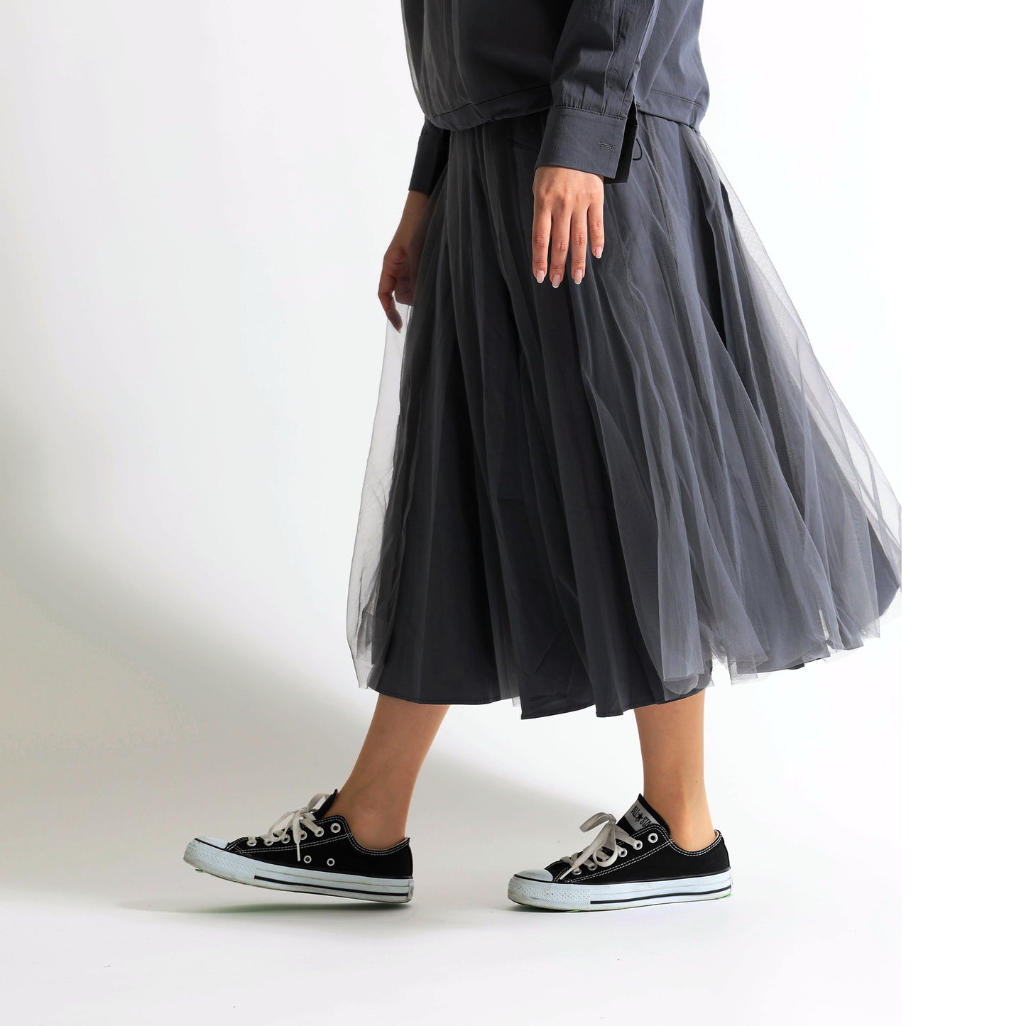 レース×チュール切替 イージーフレアスカート