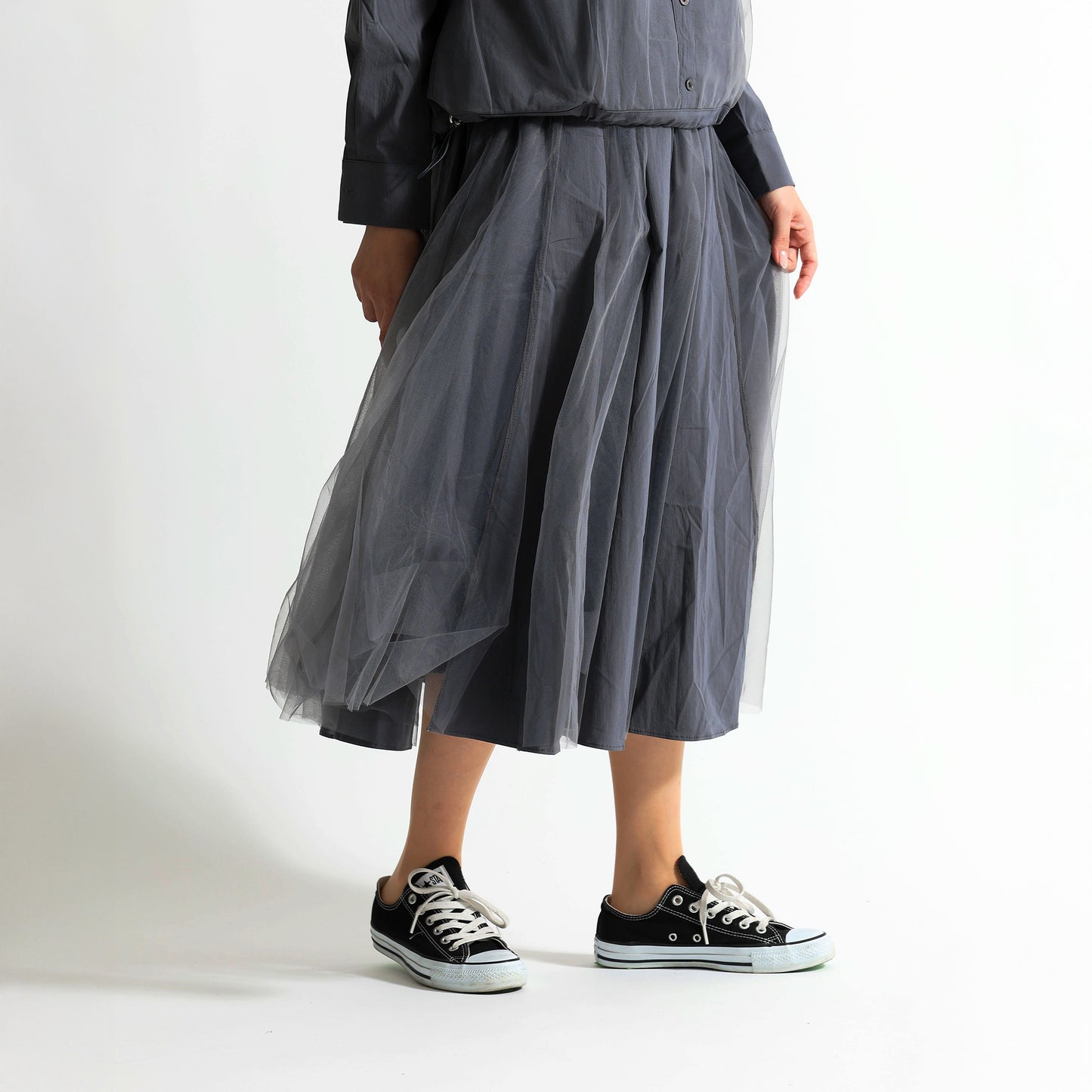 レース×チュール切替 イージーフレアスカート