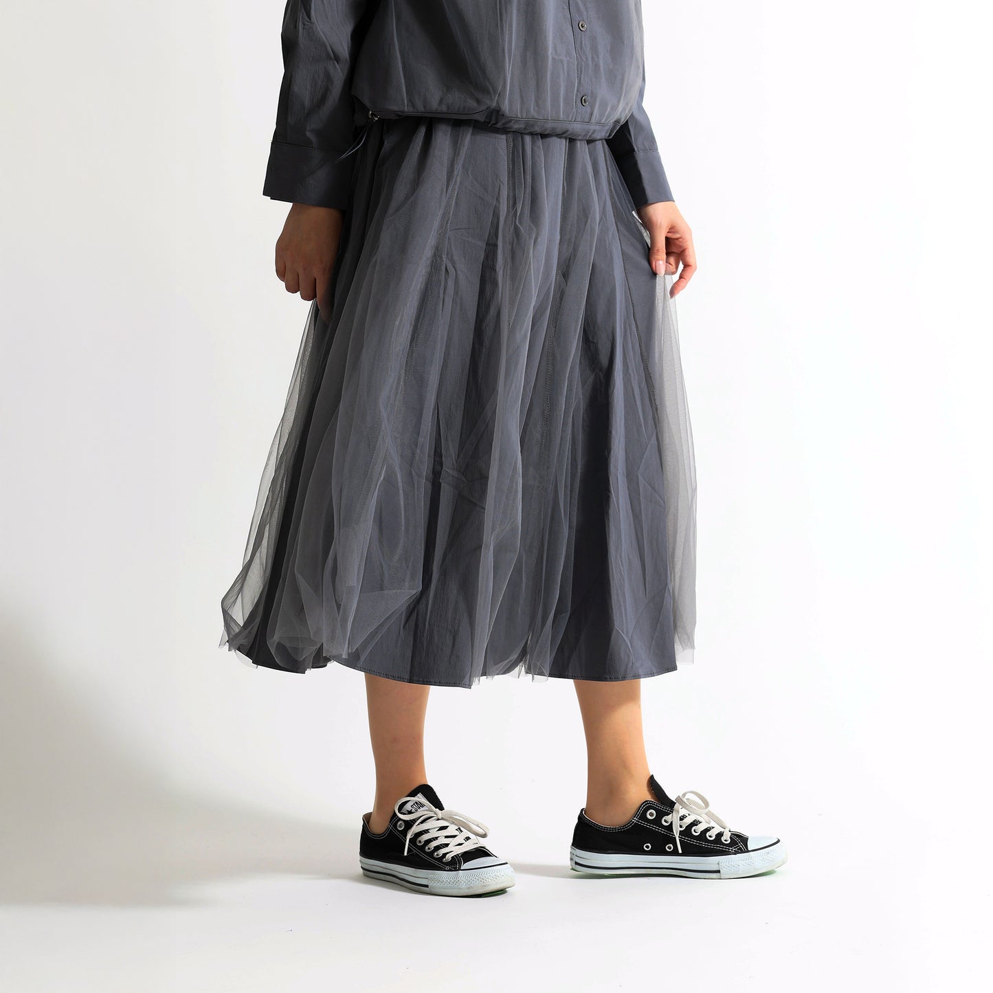 レース×チュール切替 イージーフレアスカート