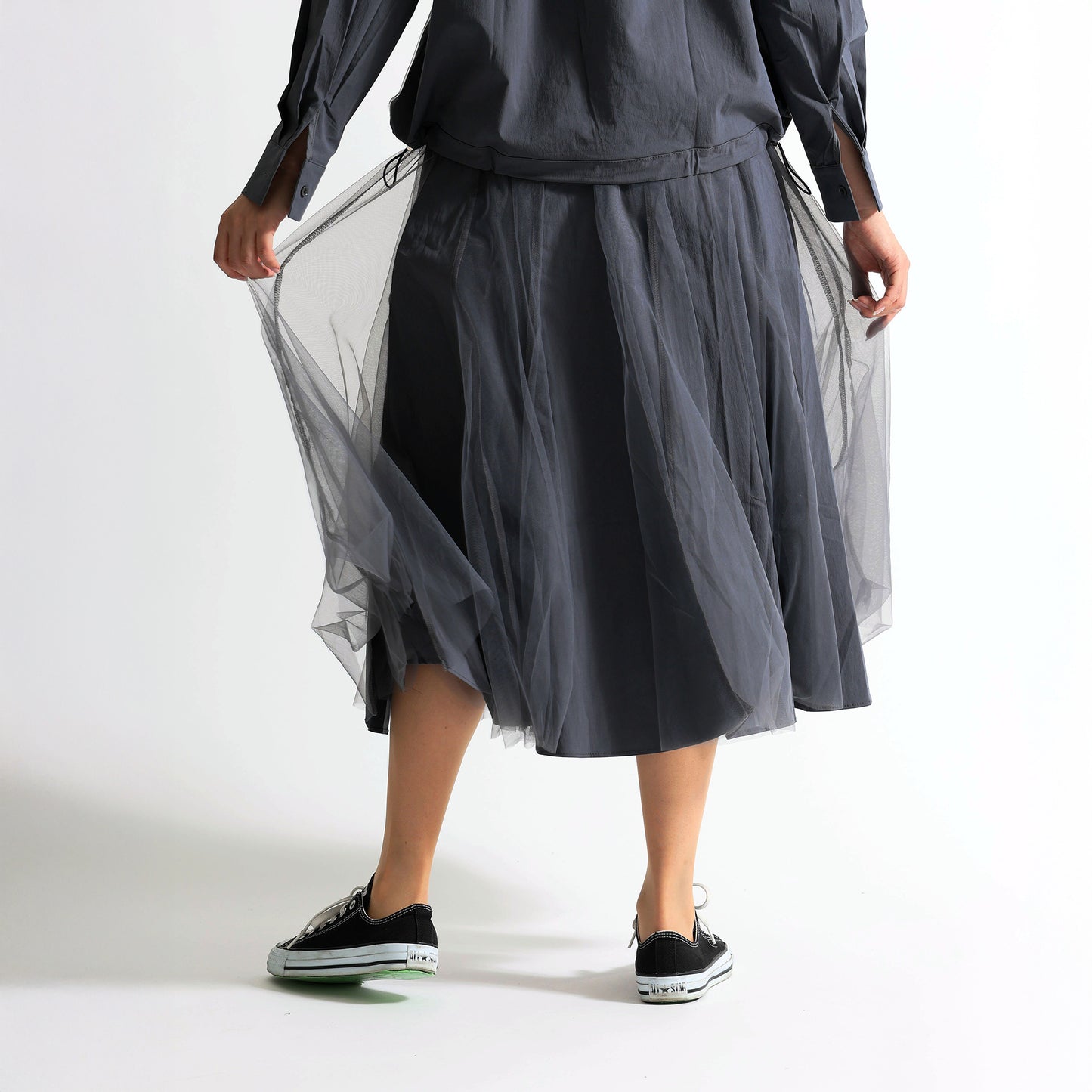 レース×チュール切替 イージーフレアスカート