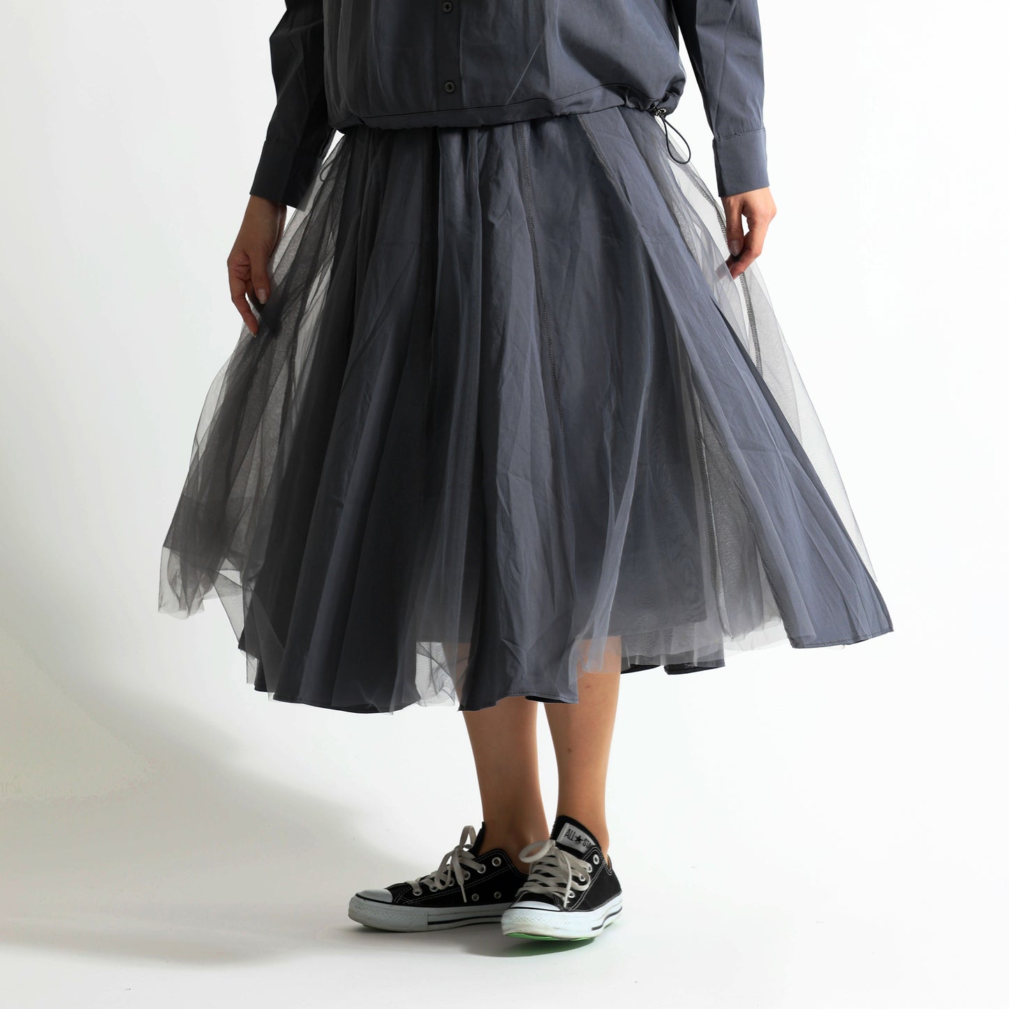 レース×チュール切替 イージーフレアスカート