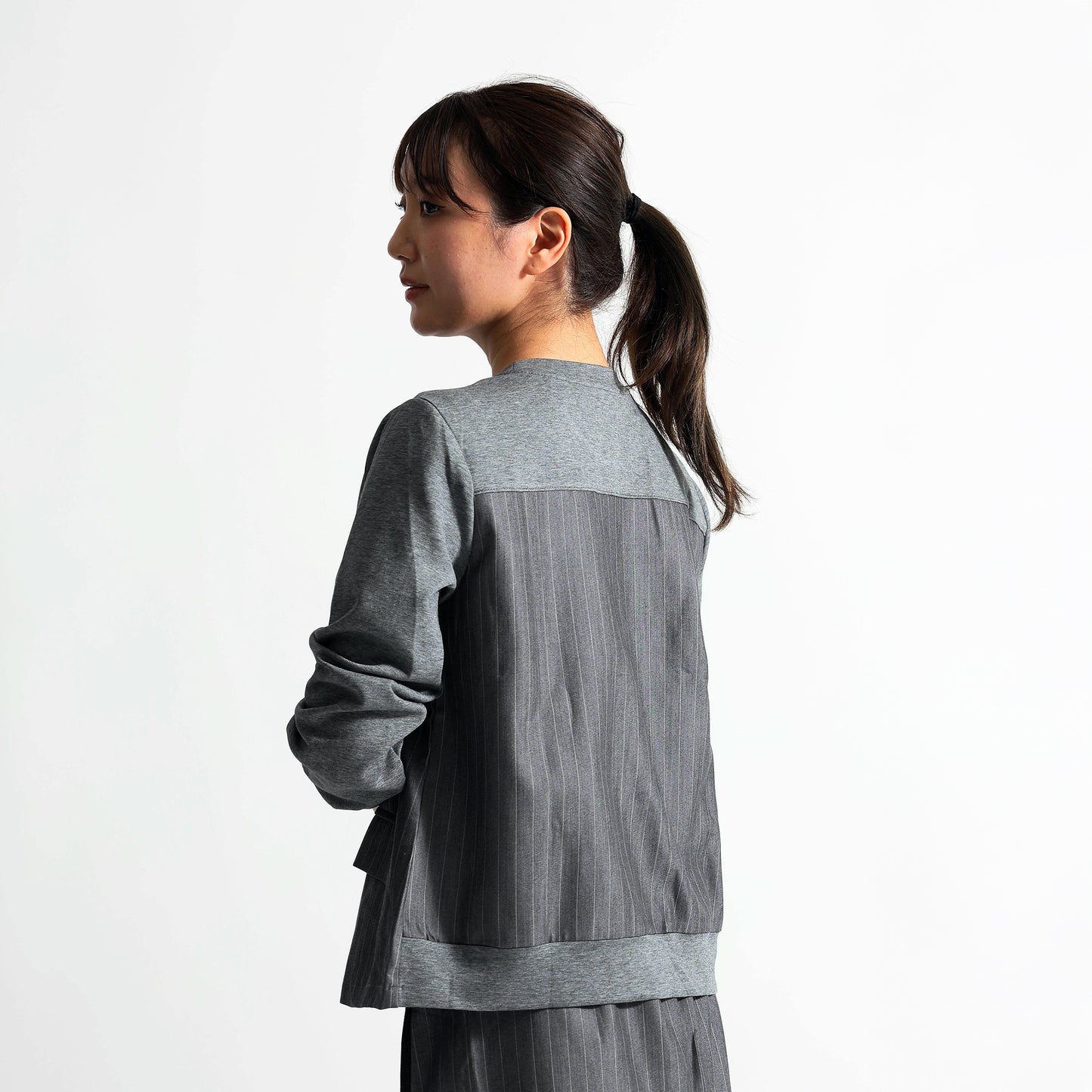 レース×ストライプ 異素材パッチワーク デザイントップス（全3色）