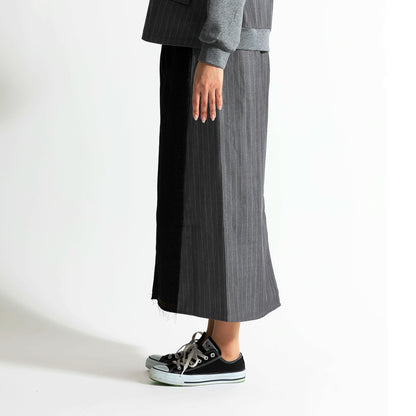 ピンストライプ切り替え 再構築デザイン デニムロングスカート