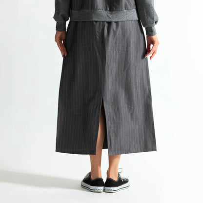 ピンストライプ切り替え 再構築デザイン デニムロングスカート