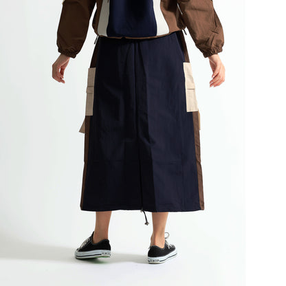 エスニック刺繍 レイヤード ラップデザイン ロングスカート / テック モード系 ワイドボトムス