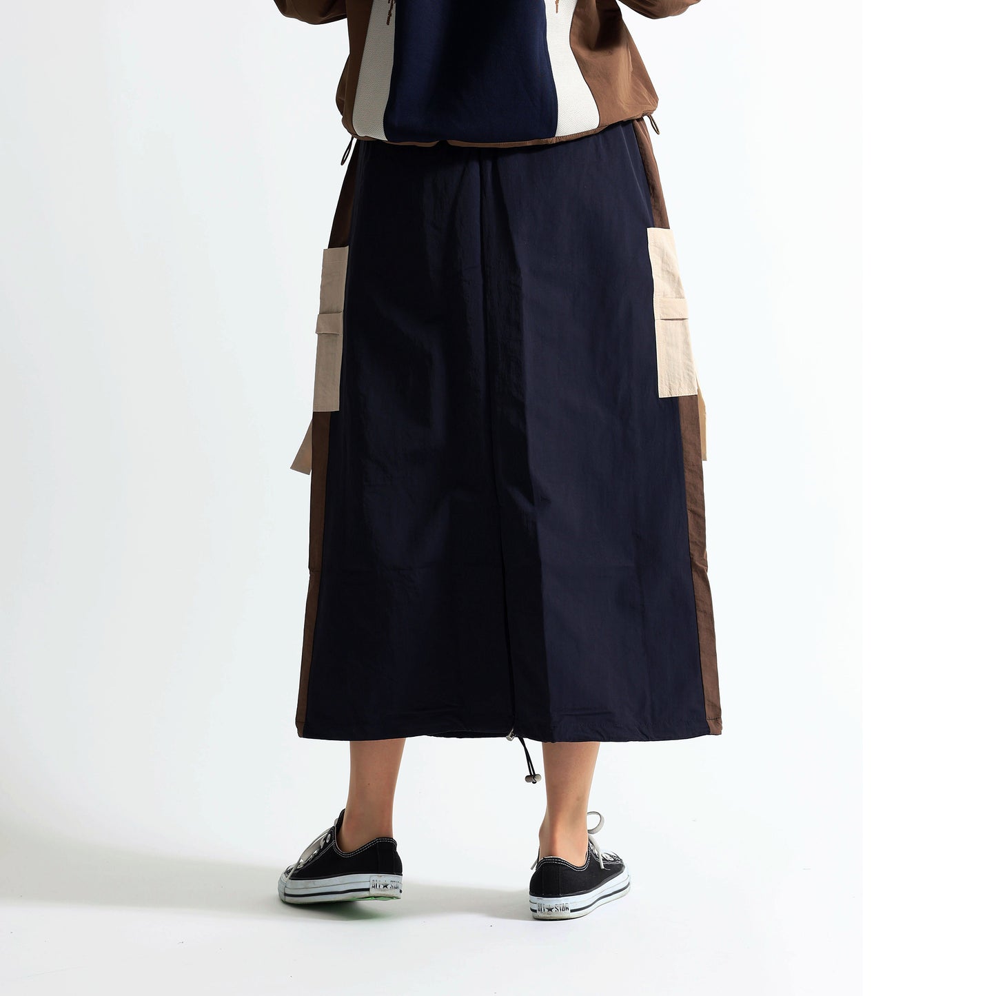 エスニック刺繍 レイヤード ラップデザイン ロングスカート / テック モード系 ワイドボトムス