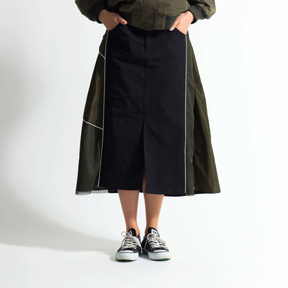 サイドメッシュ切替 パイピングライン 異素材ロングスカート