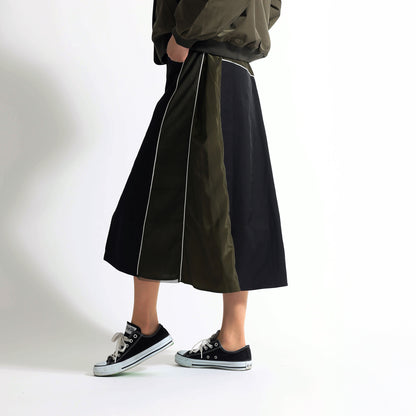 サイドメッシュ切替 パイピングライン 異素材ロングスカート