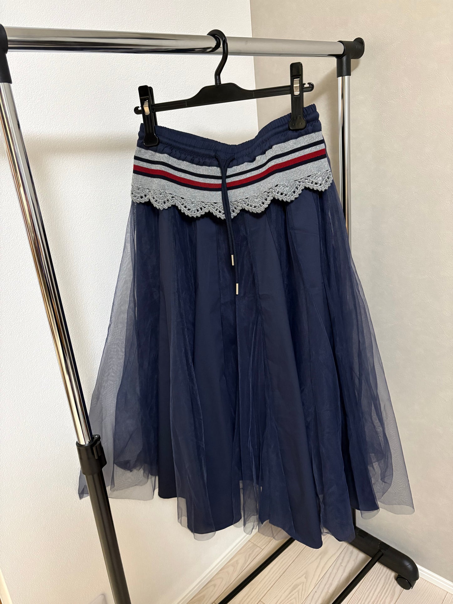 レース×チュール切替 イージーフレアスカート