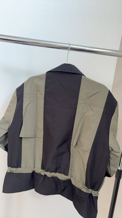 バックギャザー カラーブロック トラックジャケット