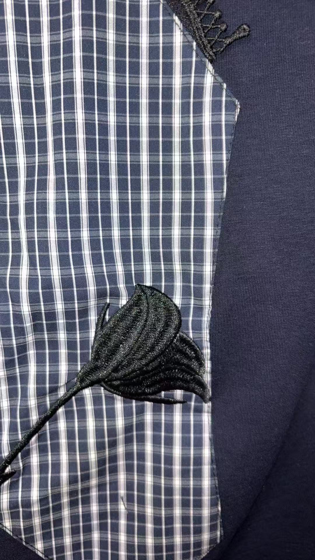 ビスチェ風ドッキング レース×チェック柄 シアースリーブトップス（全4色）